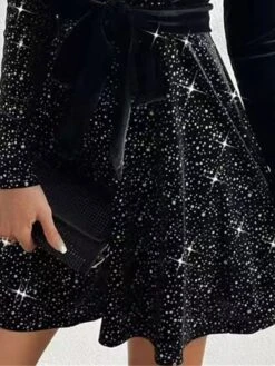 Women‘s Party Dress Velvet Dress Homecoming Dress Black Dress Mini Dress Long Sleeve Pure Color Beads Fall Winter Autumn V Neck Fashion Winter Dress Wedding Guest Birthday Slim 2023 -Tesla Style fprlld1693980802623