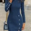 Women‘s Sweater Dress Winter Dress Bodycon Mini Dress Claret Black Dark Grey Long Sleeve Pure Color Button Fall Winter Crew Neck Elegant Winter Dress Fall Dress 2023 S M L XL 2XL 3XL -Tesla Style fpzodt1664533436076
