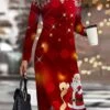 Women's Christmas Work Dress Casual Dress Semi Formal Dress Fashion Winter Dress Daily Midi Dress Print Crew Neck Long Sleeve Christmas Tree Snowflake Slim White Wine Drak Red Fall Winter S M L XL XXL -Tesla Style fqifga1695363294336