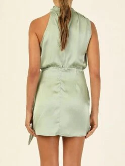 Women's Party Dress Homecoming Dress Cocktail Dress Mini Dress Black Champagne Light Green Sleeveless Pure Color Lace Up Spring Fall Winter Halter Neck Fashion Wedding Guest Birthday Vacation Loose -Tesla Style fqnunl1693535341226