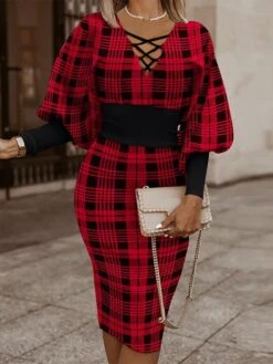 Women's Christmas Casual Dress Bodycon Sheath Dress Mini Dress Black And White Black Khaki Long Sleeve Geometric Patchwork Winter Fall Autumn V Neck Modern 2022 S M L XL XXL