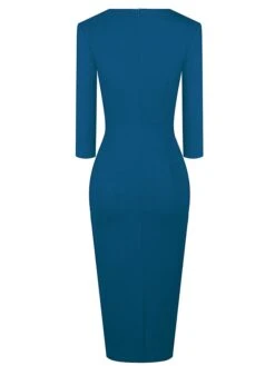Women's Work Dress Sheath Dress Semi Formal Dress Fashion Midi Dress Patchwork V Neck 3/4 Length Sleeve Color Block Regular Fit Black Red Navy Blue Fall Winter S M L XL XXL -Tesla Style fqxxxj1692610638178