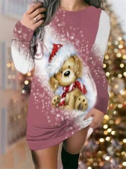 Women‘s Christmas Sweatshirt Dress Shift Dress Sweat Dress Mini Dress Black Blue Pink Long Sleeve Plaid Print Winter Fall Autumn Round Neck Fashion Daily 2022 S M L XL XXL 3XL -Tesla Style frdopl1668155300135