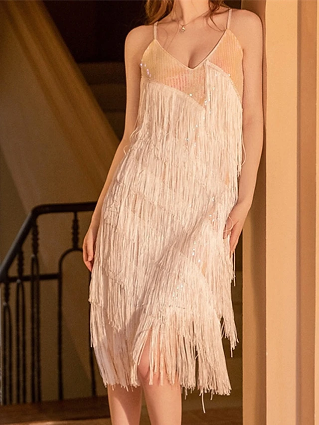 Women‘s Retro 1920s Fringe Dress Black Dress Midi Dress Party Cocktail Party Sequins Tassel Fringe Plain Spaghetti Strap Sleeveless Regular Fit Summer Spring 2023 Red XS S M L 8 Women‘s Retro 1920s Fringe Dress Black Dress Midi Dress Party Cocktail Party Sequins Tassel Fringe Plain Spaghetti Strap Sleeveless Regular Fit Summer Spring 2023 Red XS S M L - Image 6