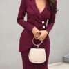 Women‘s Blazer Dress And Jacket Set Sheath Dress Midi Dress Black Wine Blue Long Sleeve Pure Color Ruched Winter Fall Autumn Deep V Classic Winter Dress Fall Dress 2023 S M L XL XXL 3XL -Tesla Style frvsqf1644220576886