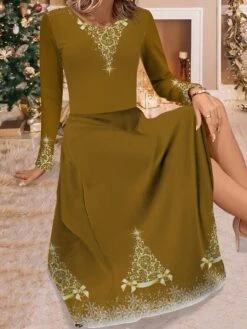 Women's Work Dress Casual Dress Swing Dress Fashion Winter Dress Christmas Daily Midi Dress Print Crew Neck Long Sleeve Christmas Tree Regular Fit Red Blue Brown Fall Winter S M L XL XXL -Tesla Style fscuxl1695280214712