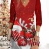 Women's Christmas Work Dress Casual Dress Fashion Winter DressDaily Mini Dress Print V Neck Long Sleeve Santa Claus Elk Regular Fit Black Wine Green Fall Winter S M L XL XXL -Tesla Style fsdtzh1695694562106