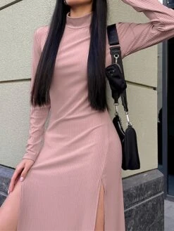 Women's Sweater Dress Jumper Dress Casual Dress Midi Dress Fashion Pure Color Outdoor Daily Vacation Going Out Turtleneck Long Sleeve 2023 Regular Fit Pink Green S M L -Tesla Style fsmsyd1695643227499