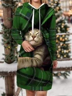 Women's Christmas Dress Hoodie Dress Mini Dress Warm Fashion Outdoor Christmas Holiday Hoodie Print Animal Geometric Loose Fit Wine Navy Blue Blue S M L XL XXL -Tesla Style ftdbff1697542946921