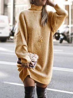 Women‘s Sweater Dress Winter Dress Green Khaki Light Gray Light Blue Long Sleeve Pure Color Knit Winter Fall Turtleneck Basic Casual Fit 2022 S M L XL XXL 3XL 4XL -Tesla Style ftfqds1667982264493