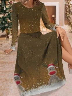 Women's Work Dress Casual Dress Swing Dress Fashion Winter Dress Christmas Daily Midi Dress Print Crew Neck Long Sleeve Elk Snowflake Regular Fit Wine Red Blue Fall Winter S M L XL XXL -Tesla Style ftgjoi1695350907122