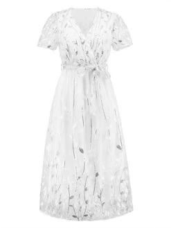 Women's Party Dress Sequin Dress Cocktail Dress Midi Dress White Champagne Red Short Sleeve Pure Color Lace Up Summer Spring V Neck Fashion Wedding Guest Vacation Summer Dress 2023 S M L XL 2XL -Tesla Style fthtpc1679035607872