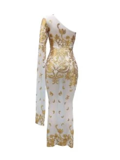 Women's Party Dress Sequin Dress Sheath Dress Long Dress Maxi Dress Black Gold Long Sleeve Floral Print Spring Fall Winter One Shoulder Fashion Party Winter Dress Evening Party Slim 2023 S M L XL XXL -Tesla Style ftowff1675332027770