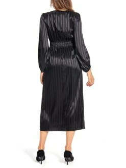 Women's Work Dress Satin Dress Black Dress Fashion Midi Dress Split V Neck Long Sleeve Plain Loose Fit Black Fall Winter S M L XL XXL -Tesla Style ftowzk1693464435678