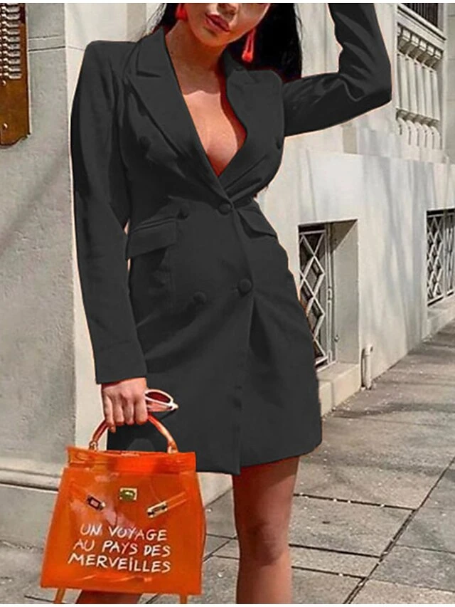 Women‘s Work Dress Blazer Dress And Jacket Set Party Dress Mini Dress Black Dark Green Purple Long Sleeve Pure Color Button Fall Winter Autumn Shirt Collar Stylish Winter Dress Fall Dress 2023 8 Women‘s Work Dress Blazer Dress And Jacket Set Party Dress Mini Dress Black Dark Green Purple Long Sleeve Pure Color Button Fall Winter Autumn Shirt Collar Stylish Winter Dress Fall Dress 2023 - Image 6