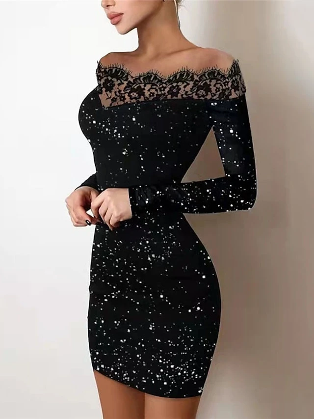 Women‘s Party Dress Wedding Guest Dress Lace Dress Black Dress Bodycon Long Sleeve Pure Color Lace Fall Spring Off Shoulder Party Winter Dress Evening Party 2022 S M L XL XXL 3 Women‘s Party Dress Wedding Guest Dress Lace Dress Black Dress Bodycon Long Sleeve Pure Color Lace Fall Spring Off Shoulder Party Winter Dress Evening Party 2022 S M L XL XXL