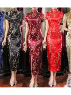 Women's Party Dress Wedding Guest Dress Sheath Dress Midi Dress Black Wine Red Short Sleeve Animal Embroidered Summer Spring Fall Stand Collar Modern Wedding Guest Vacation Summer Dress 2023 S M L XL