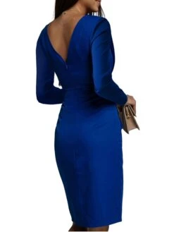 Women's Work Dress Sheath Dress Semi Formal Dress Fashion Winter Dress Office Workfashion Midi Dress Ruched Split V Neck Long Sleeve Stripe Plain Regular Fit Blue Green Fall Winter S M L XL XXL -Tesla Style fvdqab1695096216440