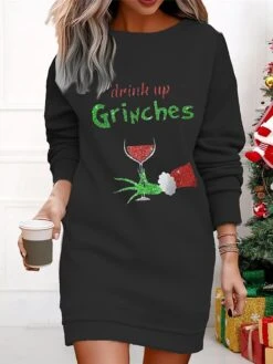 Women's Casual Dress Sweatshirt Dress Mini Dress Warm Fashion Outdoor Christmas Vacation Crew Neck Print Geometric Print Monster Loose Fit Black Wine Red S M L XL XXL -Tesla Style fvjnow1695365302036