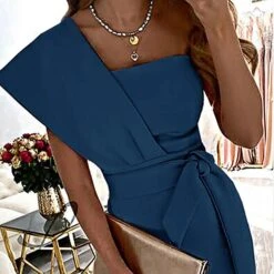 Women's Work Dress Bodycon Sheath Dress Midi Dress Blue Beige Sleeveless Floral Split Spring Summer One Shoulder Stylish Weekend 2023 S M L XL XXL -Tesla Style fvkrrn1655981220069