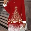 Women‘s Christmas Casual Dress Sweatshirt Dress Mini Dress Active Fashion Outdoor Holiday Crew Neck Print Snowman Tree Loose Fit Black White Wine S M L XL XXL
