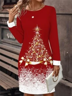 Women‘s Christmas Casual Dress Sweatshirt Dress Mini Dress Active Fashion Outdoor Holiday Crew Neck Print Snowman Tree Loose Fit Black White Wine S M L XL XXL