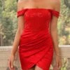 Women‘s Christmas Party Dress Homecoming Dress Sequin Dress Cocktail Dress Mini Dress Red Sleeveless Pure Color Sparkly Glitter Sequins Spring Fall Winter Off Shoulder Fashion Wedding Guest Birthday -Tesla Style fvvihj1693535335756