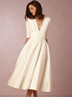 Women's Party Dress Swing Dress Emerald Green Dress Midi Dress Black White Fuchsia Half Sleeve Pure Color Ruched Spring Fall V Neck Party Evening Party 2022 S M L XL XXL XXXL -Tesla Style fwfbur1618451723964