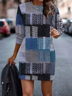 Women's Casual Dress Sweatshirt Dress Mini Dress Warm Fashion Outdoor Vacation Going Out Crew Neck Print Geometric Loose Fit Red Blue Green S M L XL XXL