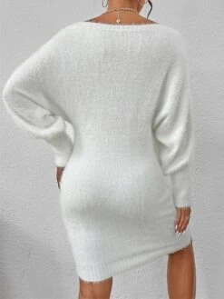 Women's Sweater Dress Winter Dress Jumper Dress Midi Dress Patchwork Street Daily Date Fashion Streetwear Crew Neck Long Sleeve 2023 Slim Black White Khaki Color S M L XL Size -Tesla Style fwxyut1692095360571