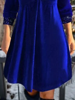 Women's Velvet Dress Party Dress Sequin Dress Mini Dress Blue Long Sleeve Pure Color Sequins Spring Fall Winter V Neck Fashion Winter Dress Christmas Wedding Guest 2023 S M L XL XXL 3XL -Tesla Style fxhmkv1697712178074