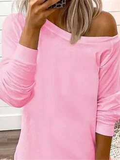 Women's Casual Dress Sweatshirt Dress Winter Dress Mini Dress Cold Shoulder Outdoor Street Daily Fashion Streetwear One Shoulder Long Sleeve 2023 Loose Fit Black Pink Color S M L XL Size -Tesla Style fyankv1693987656901
