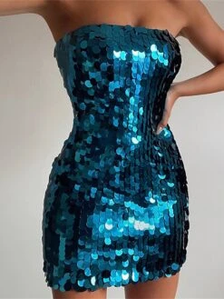 Women's Party Dress Sequin Dress Bodycon Mini Dress Yellow Blue Purple Sleeveless Pure Color Sequins Summer Spring Strapless Party Vacation Summer Dress Slim 2023 S M L -Tesla Style fyegna1678256120721
