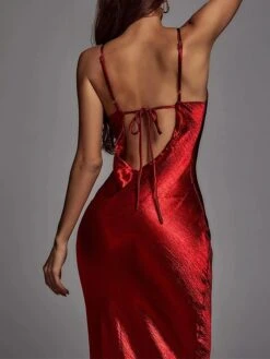 Women‘s Christmas Prom Dress Party Dress Satin Dress Long Dress Maxi Dress Red Gold Sleeveless Pure Color Backless Spring Fall Winter Spaghetti Strap Fashion Birthday Evening Party Wedding Guest -Tesla Style fyepjf1692173958874