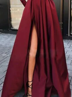 Women‘s Party Dress Velvet Dress Red Long Dress Maxi Dress Wine Long Sleeve Pure Color Ruched Pleated Split Winter Fall V Neck Party Hot Elegant Fall Dress Slim 2023 S M L XL Winter Dress -Tesla Style fygqwb1643015980073