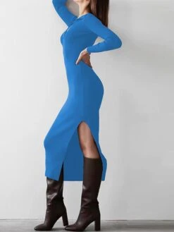 Women's Sweater Dress Winter Dress Jumper Dress Long Dress Maxi Dress Button Street Daily Holiday Fashion Streetwear Shirt Collar Long Sleeve 2023 Regular Fit Black Red Blue Color S M L Size -Tesla Style fzclpc1692938961444