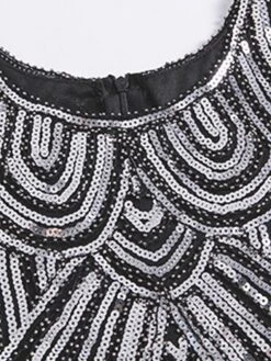 Women‘s Halloween Dress Party Dress Fringe Dress Sequin Dress Midi Dress Silver Black White Sleeveless Floral Sequins Summer Spring Fall Crew Neck Party Party Summer Dress 2023 XS S M L XL XXL -Tesla Style fzdkuk1639031526188