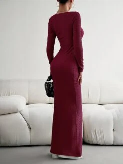 Women's Sweater Dress Jumper Dress Sheath Dress Long Dress Maxi Dress Fashion Pure Color Outdoor Daily Holiday Vacation U Neck Long Sleeve 2023 Slim Black Wine Brown S M L XL -Tesla Style fzlmre1692090328916