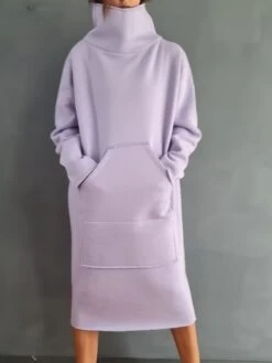 Women's Sweatshirt Dress Casual Dress Midi Dress Fashion Daily Outdoor Vacation Going Out Turtleneck Pocket Solid Color Regular Fit Black Yellow Purple S M L XL XXL -Tesla Style gagjzy1697541675728