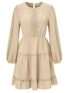 Women's Work Dress Casual Dress Fashion Winter Dress Daily Mini Dress Ruched Ruffle Crew Neck Long Sleeve Plain Loose Fit Brown Army Green Apricot Fall Winter S M L XL -Tesla Style gajapg1695645258488