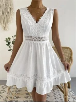 Women's Party Dress Lace Dress Cocktail Dress Midi Dress Black White Sleeveless Pure Color Lace Summer Spring V Neck Fashion Wedding Guest Vacation Summer Dress 2023 S M L XL 2XL 17 Women's Party Dress Lace Dress Cocktail Dress Midi Dress Black White Sleeveless Pure Color Lace Summer Spring V Neck Fashion Wedding Guest Vacation Summer Dress 2023 S M L XL 2XL -Tesla Style gbathk1685068138456