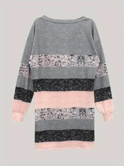 Women's Casual Dress Sweatshirt Dress Print Dress Geometric Stripe Print V Neck Mini Dress Fashion Streetwear Outdoor Daily 3/4 Length Sleeve Loose Fit Pink Dusty Rose Blue Fall S M L XL XXL -Tesla Style gcggos1695361702926