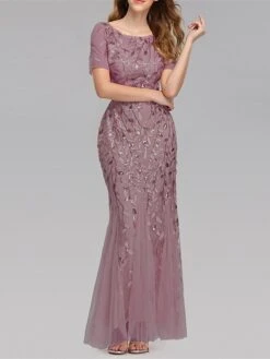 Women‘s Party Dress Wedding Guest Dress Sequin Dress Sheath Dress Maxi Long Dress Silver Light Blue Wine Short Sleeve Pure Color Sequins Winter Fall Autumn Crew Neck Evening Party 2023 S M L XL -Tesla Style gcwckn1663925364006