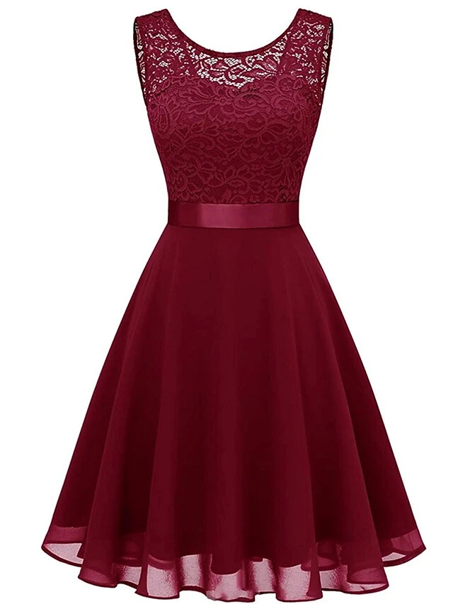 Women‘s Party Dress Lace Dress Knee Length Dress Pink Red Wine Dark Blue Red White Black Sleeveless Pure Color Lace Spring Summer Crew Neck Elegant 2022 XS S M L XL XXL XXXL 11 Women‘s Party Dress Lace Dress Knee Length Dress Pink Red Wine Dark Blue Red White Black Sleeveless Pure Color Lace Spring Summer Crew Neck Elegant 2022 XS S M L XL XXL XXXL - Image 9