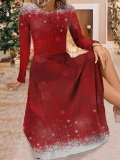 Women's Work Dress Casual Dress Swing Dress Fashion Winter Dress Christmas Daily Midi Dress Print Crew Neck Long Sleeve Snowflake Ombre Regular Fit Wine Navy Blue Blue Fall Winter S M L XL XXL -Tesla Style gdacwf1695264762517