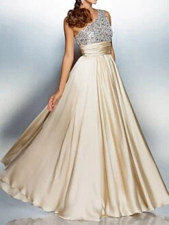 Women's Prom Dress Party Dress Sequin Dress Long Dress Maxi Dress Beige Sleeveless Pure Color Sequins Summer Spring Fall One Shoulder Fashion Party Wedding Guest Birthday 2022 S M L XL -Tesla Style gdaoly1634613857730
