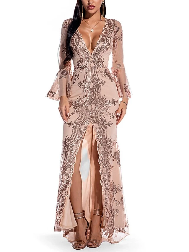 Women's Prom Dress Party Dress Sequin Dress Long Dress Maxi Dress Black Gold Long Sleeve Floral Sequins Spring Fall Winter V Neck Fashion Party Winter Dress Wedding Guest 2023 S M L XL 3 Women's Prom Dress Party Dress Sequin Dress Long Dress Maxi Dress Black Gold Long Sleeve Floral Sequins Spring Fall Winter V Neck Fashion Party Winter Dress Wedding Guest 2023 S M L XL