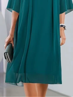 Women‘s Party Dress Cocktail Dress Wedding Guest Dress Midi Dress Green 3/4 Length Sleeve Pure Color Sparkly Glitter Sequins Spring Fall Winter Crew Neck Fashion Wedding Guest Vacation 2023 -Tesla Style gelqyy1694672233011