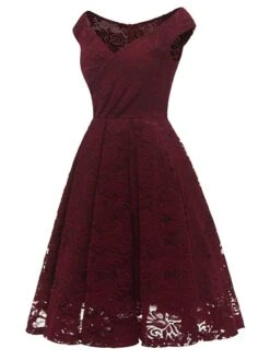 Women‘s Semi Formal Party Dress Homecoming Dress Lace Dress A Line Dress Knee Length Dress Pink Wine Khaki Sleeveless Pure Color Lace Winter Fall Off Shoulder Wedding Guest 2023 S M L XL XXL -Tesla Style geqwgj1660213495262