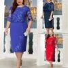 Women's Party Dress Lace Dress Cocktail Dress Midi Dress Red Navy Blue Blue Half Sleeve Pure Color Lace Summer Spring Fall Crew Neck Fashion Party Office Wedding Guest Loose Fit 2023 S M L XL XXL 3XL